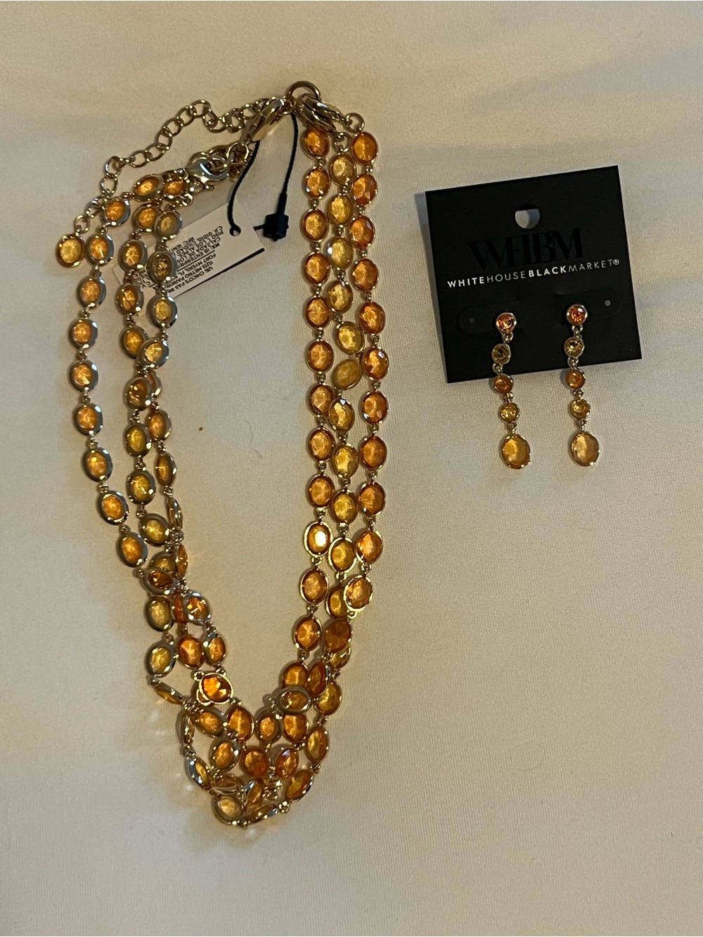 White House Black Market Peach/Gold Necklace & Drop Earring Set NWT